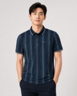 Vertical Stripe Premium Imported Polo Shirt – CQP02-Navy - Image 2