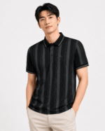 Vertical Stripe Premium Imported Polo Shirt – CQP02-Black - Image 2