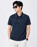 Premium Imported Stripe Polo Shirt – CQP03-Navy - Image 2