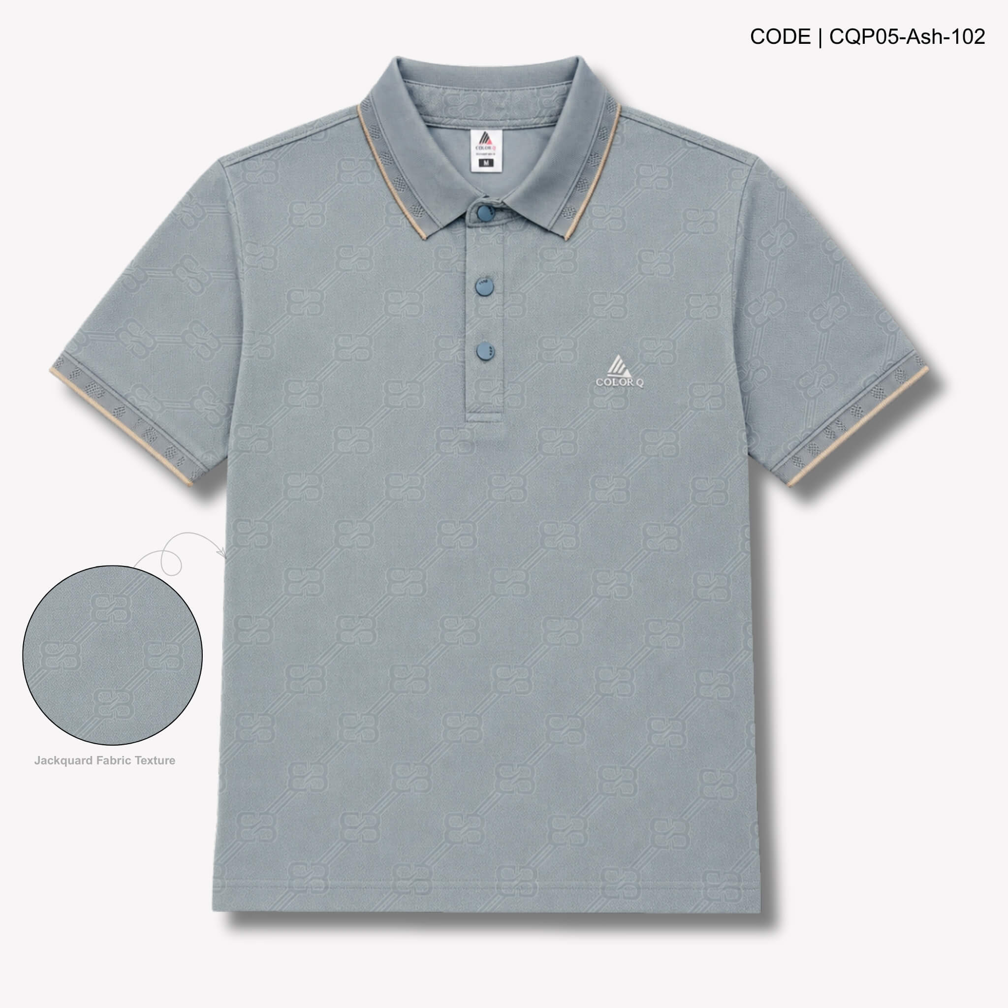 CQP05-Ash Imported Monogram Jacquard Polo – CQP05-Ash - Image 1