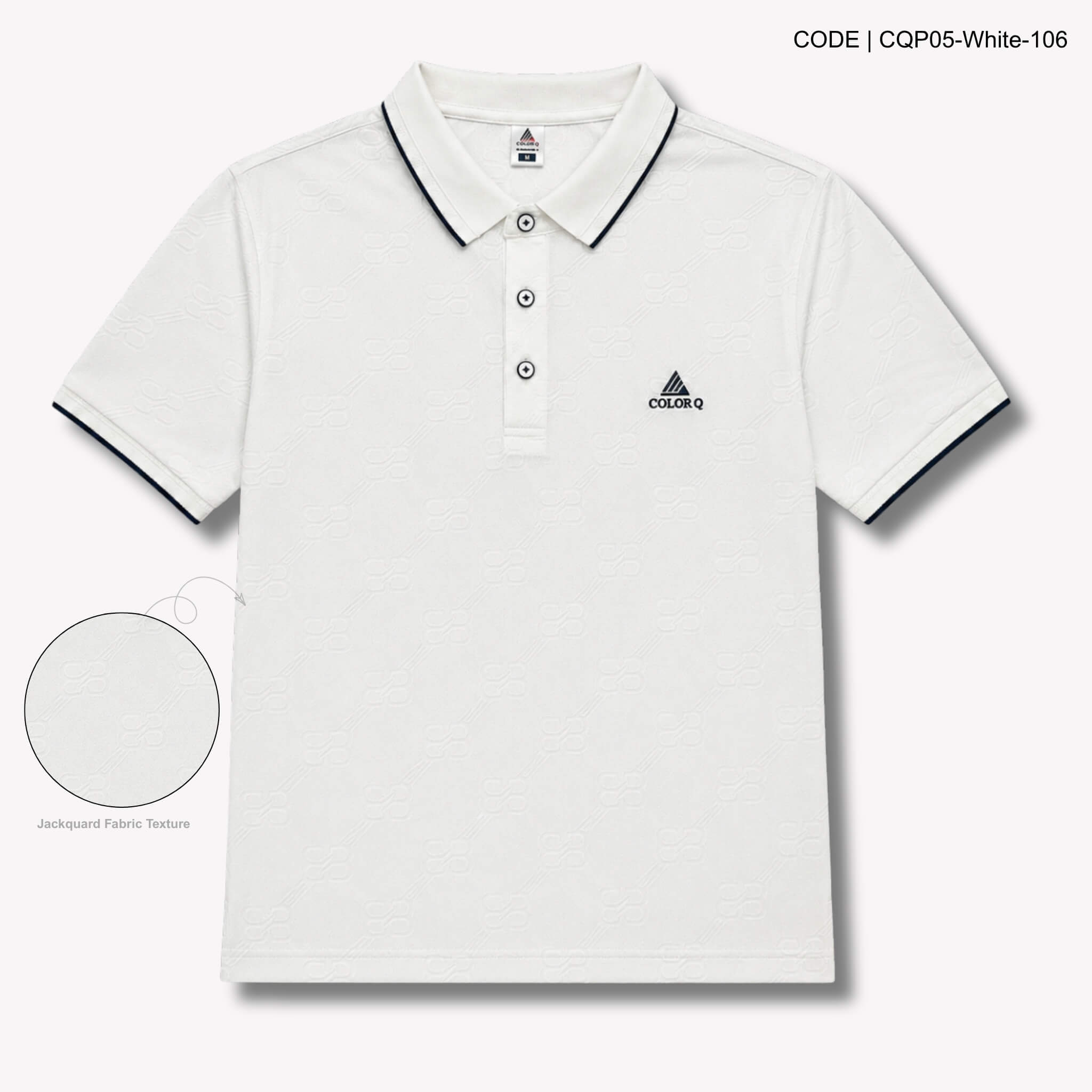 CQP05-White Imported Monogram Jacquard Polo – CQP05-White - Image 1