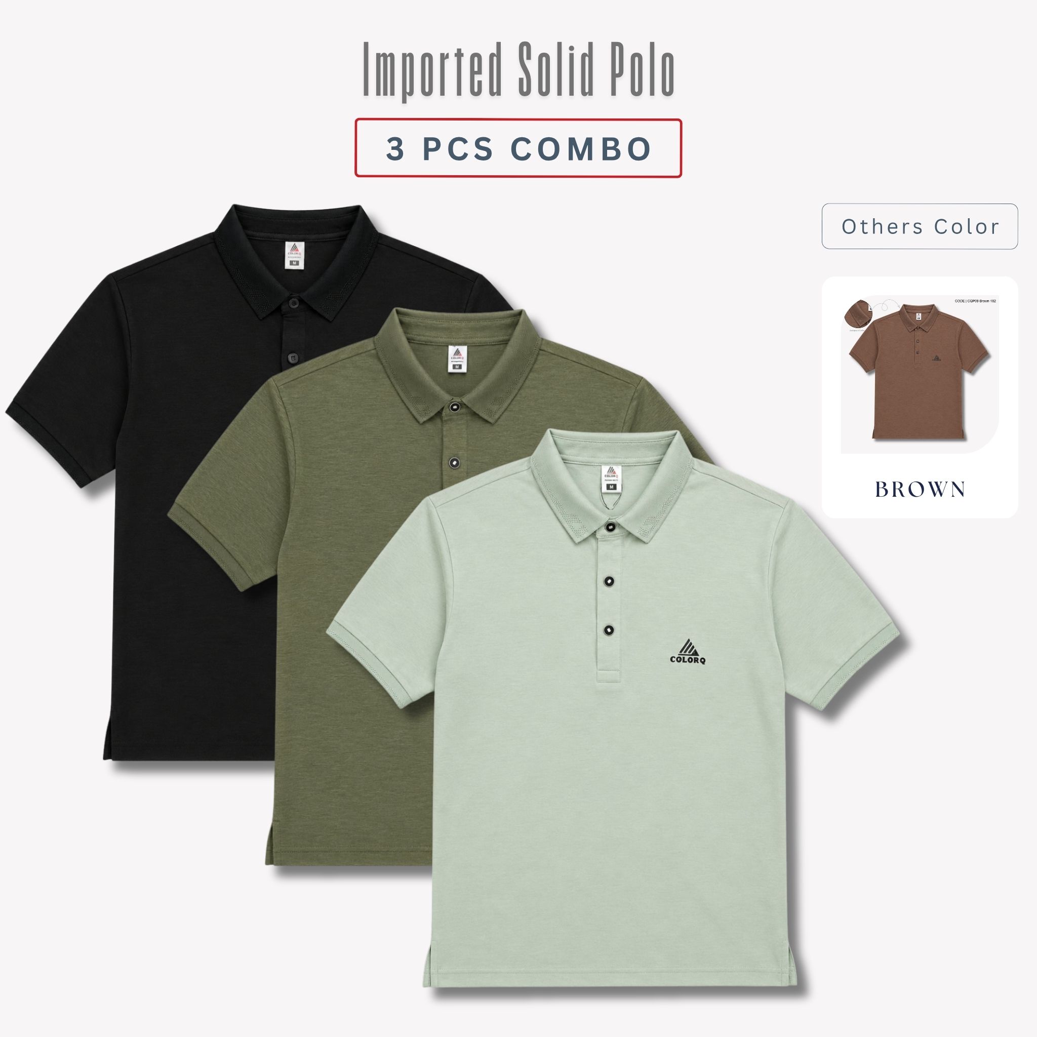 CQP08-3 Pcs Combo 3 Pcs Combo Imported Platinum Solid Polo – CQP08 - Image 1